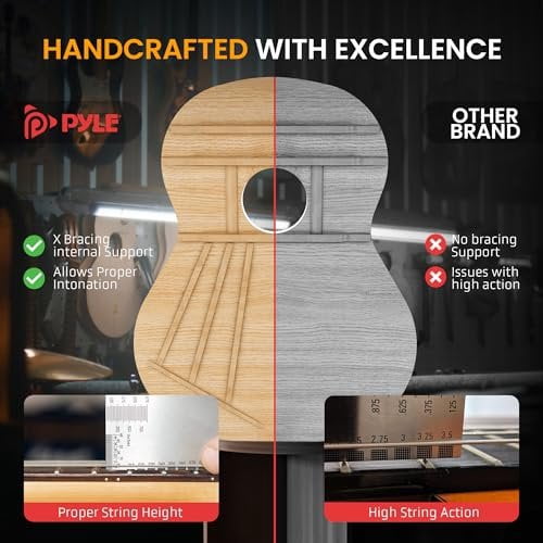 Pyle Beginner Acoustic Guitar Kit, 3/4 Junior Size All Wood Instrument for Kids, Adults, 36" Sunburst Teardrop Matte