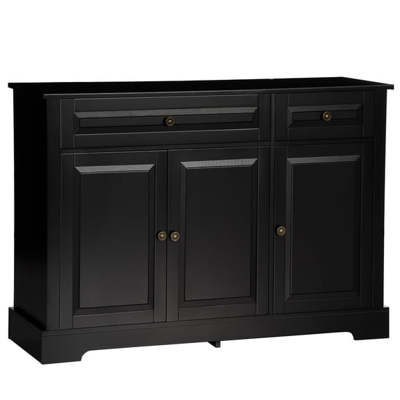 Dranite Black Modern Storage Sideboard Buffet Cabinet, Combination Design with Cabinets Drawers & Open Storage Shelves for Kitchen Living Room
