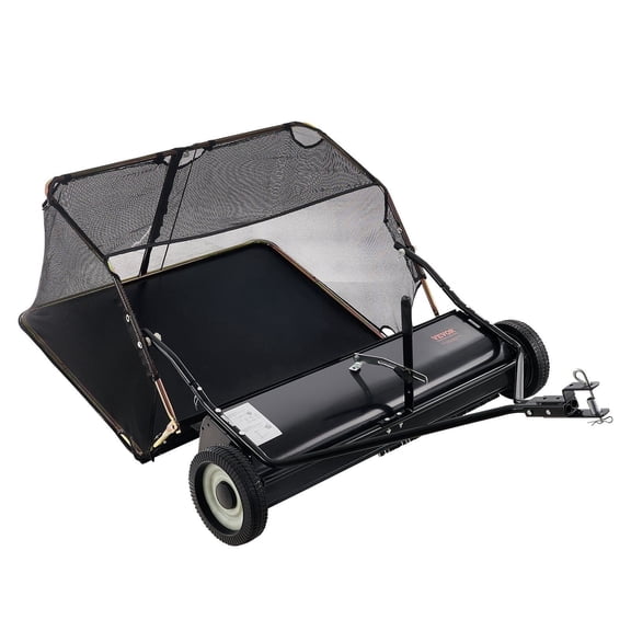 42 Inch Pull Behind Lawn Sweeper, Large Capacity 12 cu.ft, Adjustable Height for Grass & Leaves, Heavy Duty Rope Dump – Yard Maintenance