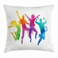 thumbnail image 1 of Youth Throw Pillow Cushion Cover, Watercolor Group of Friends Jumping Human Silhouettes in Rainbow Colors Energy Print, Decorative Square Accent Pillow Case, 16 X 16 Inches, Multicolor, by Ambesonne, 1 of 2