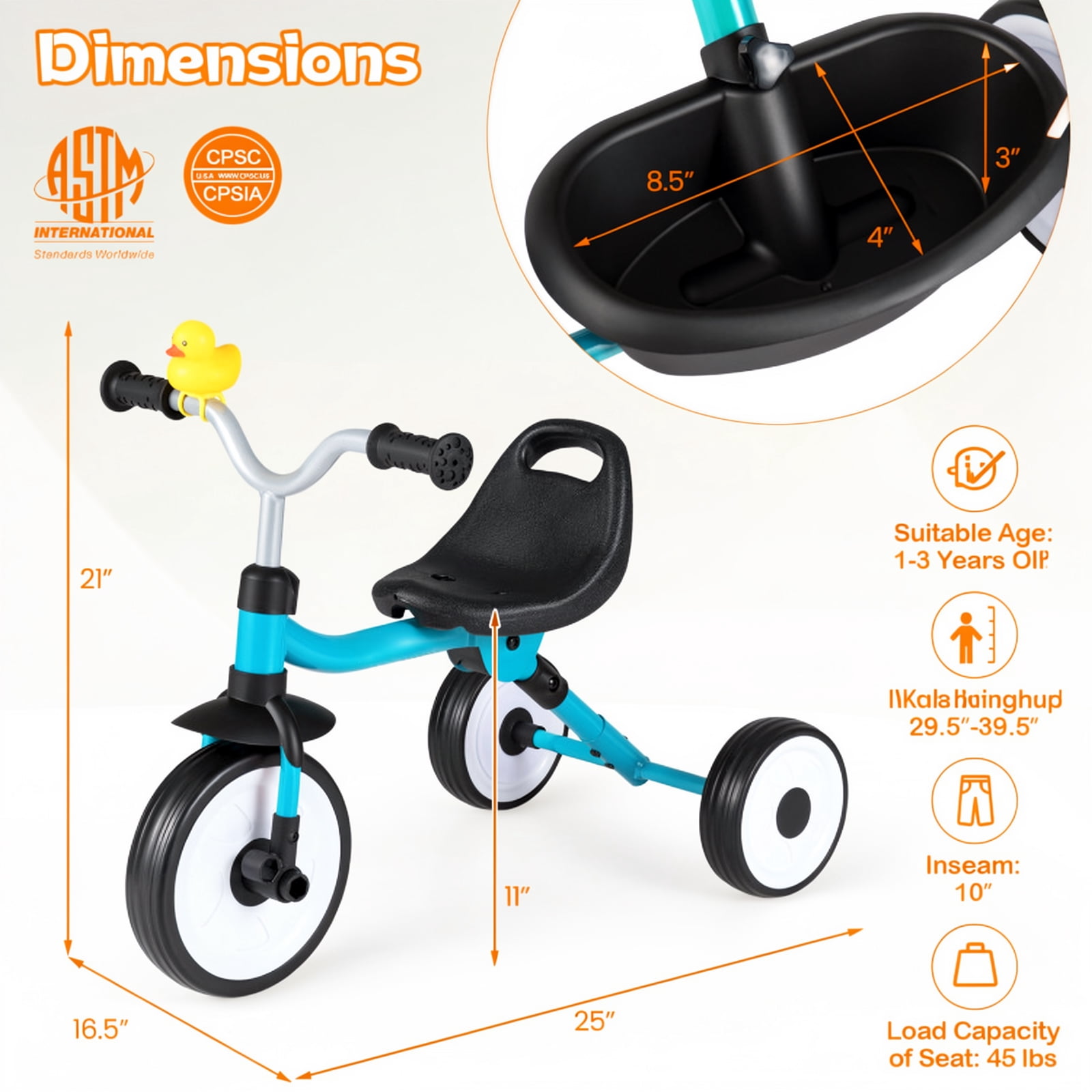 Redsmile Toddler Tricycle for 1-3 Years, Kids Trike with Light-Up Wheels, 3-Position Seat & Storage Basket, Foldable Push Walker Toy, Removable Pedals for Boys Girls, Christmas Gift, Blue