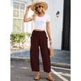 thumbnail image 2 of Chiclily Women's High Waisted Palazzo Pants Casual Loose Dark Brown Wide Leg Trousers with Pockets Drawstring Flowy Pants, Size XL, 2 of 7