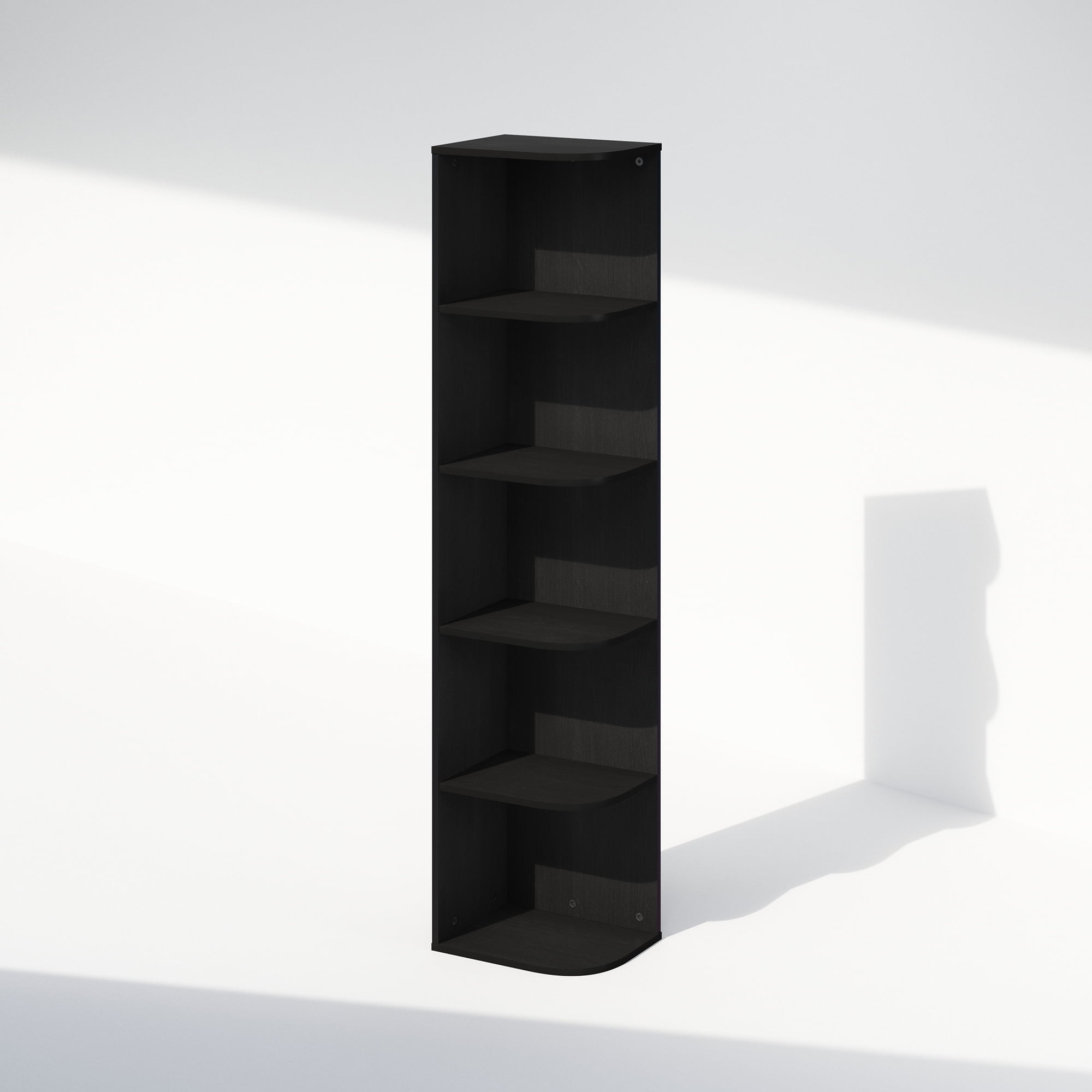 Furinno Reed 5-Tier Space Saving Corner Storage Display Shelf, Bookshelf, Blackwood