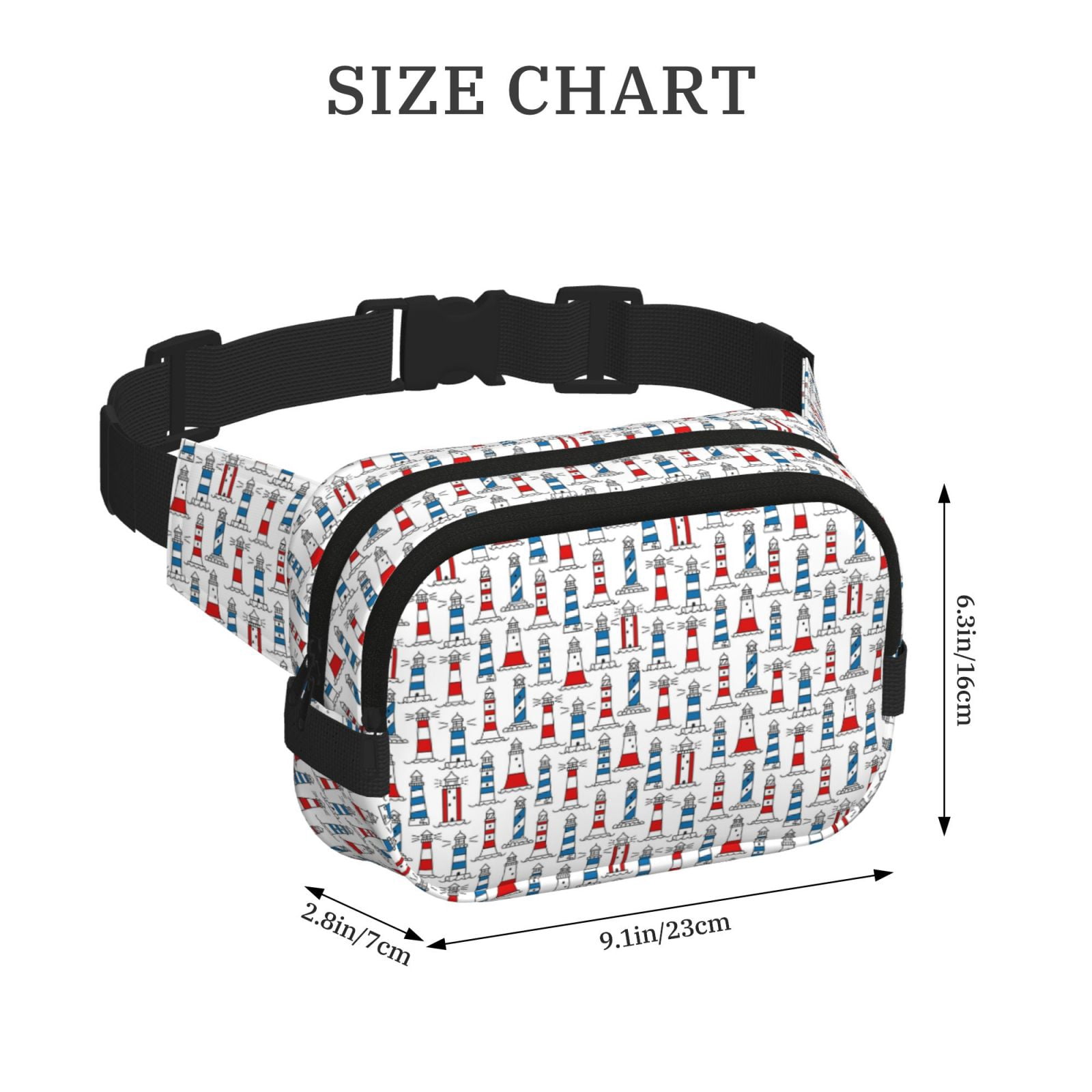 Picia Lighthouse And Beacon Print Square Double-Layer Waist Bag Mini Adjustable Waist Belt Bag Exercise Running Travel Hiking