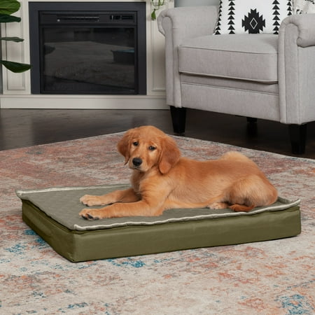 UPC: 0842229127294 | FurHaven Pet Products Quilt-Top Convertible Indoor-Outdoor Deluxe Cooling Gel Deluxe Mat Pet Bed for Dogs & Cats – Dark Sage Medium
