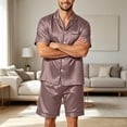 thumbnail image 2 of Homeyce Mens Silk Satin Pajamas Set Short Sleeve Sleepwear Button-Down Pjs Sets Two-Pieces Loungewear with Pockets,Brown S, 2 of 4