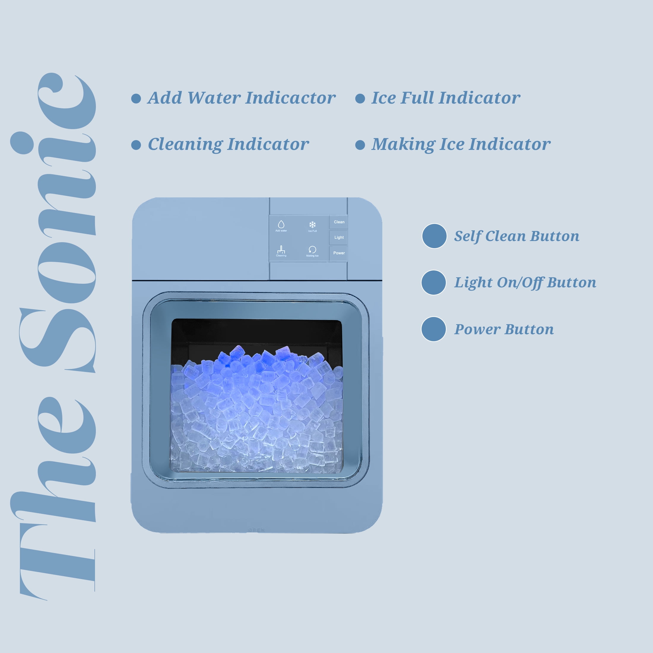 Orgo Products Sonic Countertop Ice Maker, Nugget Ice, 33lbs, Blue
