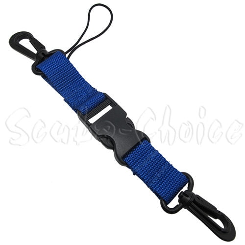 Scuba Diving Lanyard with Dual Clips & Quick Release Buckle (Blue)