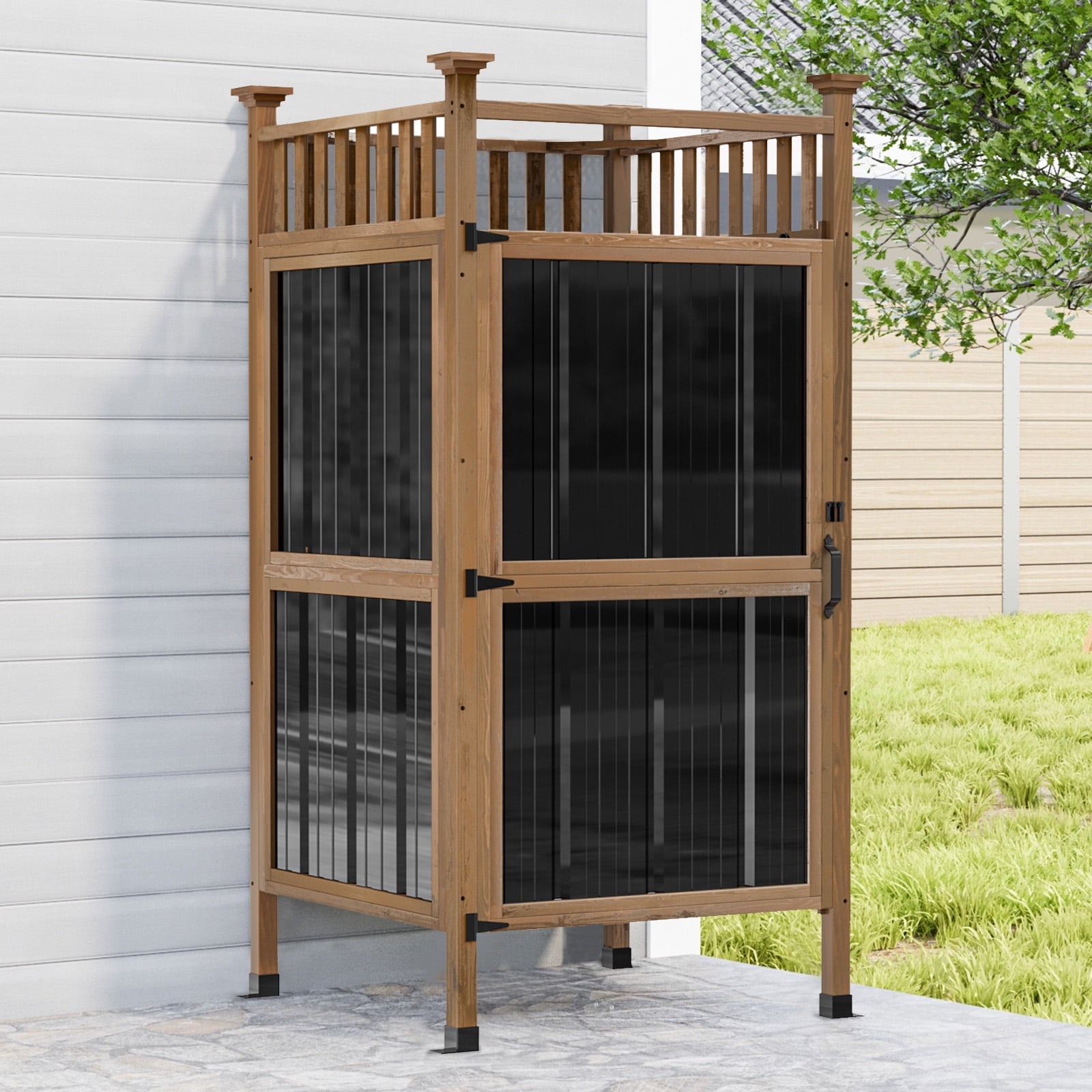 GDLF Outdoor Shower Enclosure with Lockable Door, Privacy Outdoor Shower Stall with Metal Panels , Changing Room for Pool Wash Station