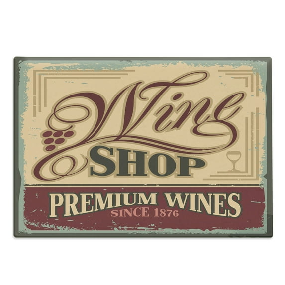 Vintage Cutting Board, Vintage Rusty Pop Art Style Sign for Wine Shop Past Time Adds Bohemian Art Print, Decorative Tempered Glass Cutting and Serving Board, Large Size, Orange Red, by Ambesonne