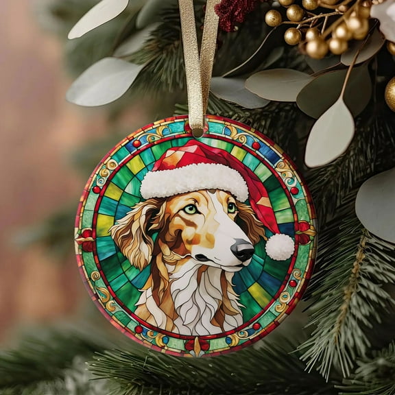 Borzoi Dog Ornaments Ceramic For Christmas, Stained Glass Ornaments Ceramic Christmas 2025