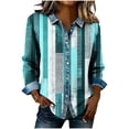 thumbnail image 2 of QETYUW Womens Button Down Shirts for Women Waffle Denim Patchwork Long Sleeve Button up Shirt Lightweight Casual Jacket Blue M, 2 of 5