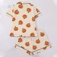 thumbnail image 5 of CUZIBR Girls Halloween Pajamas Sets Soft Comfortable Ghost Pumpkin Lapel Button Short Sleeve Shirt Elastic Waist Shorts 2 Pieces Sleep Loungewear Relaxed Sleepwear Outfits,Orange-C,11-12 Years, 5 of 5