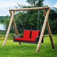 thumbnail image 3 of Costway 2-Person Patio Rattan Hanging Porch Swing Bench Chair Cushion Red, 3 of 10