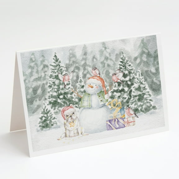 French Bulldog White with Christmas Presents Greeting Cards and Envelopes Pack of 8 7 in x 5 in