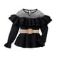 thumbnail image 1 of Gibobby Blusas De Manga Larga Para Niñas Niños pequeños niñas sólido Bowknot manga larga con volantes Patchwork malla sólido Tops blusa con trajes de cinturón （Negro， 9-10 Años), 1 of 5