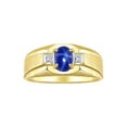thumbnail image 1 of RYLOS Men's Rings Yellow Gold Plated Silver Classic 7X5MM Oval Gemstone &  Diamond Ring Blue Star Sapphire Birthstone Rings For Men, Silver Rings, Size 9, 1 of 7