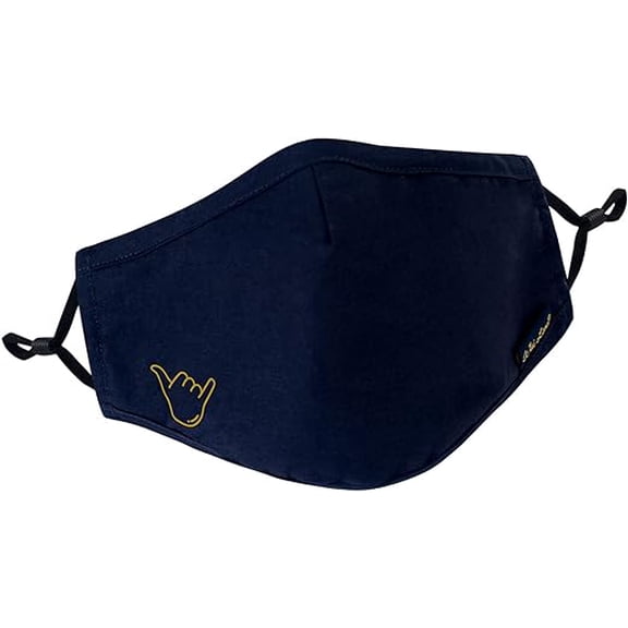 Wai Lana OPTIMAL Cloth Face Covering - Shaka sign print, Comfortable, Reusable, Washable, Adjustable nose piece, Pack of 2 (Navy Blue)