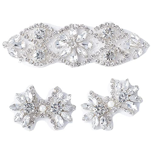 Tzou 9pcs Rhinestone Applique Iron on Patch Hand-stitched Crystal Diamond  Appliques 3 Style Wedding Rhinestones Hair Appliques for Bridal Wedding Dress  Clothes Shoes Sash Belt Sewing Appliques Silver 
