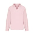 thumbnail image 4 of Jalioing Shirt Top for Women Spring Long Sleeve Blouse Solid Color V-Neck Dressy Ladies Outfits (Large, Pink), 4 of 5