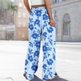 thumbnail image 4 of Dasayo Wide-Leg Women Pants Palazzo Bohemian Sky Blue Trousers Drawstring Loose Floral Outfits Womens Capris M, 4 of 8