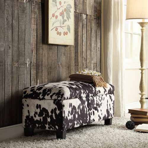 Azteca Cow Hide Print Storage Bench Multiple Colors