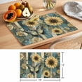 thumbnail image 6 of Yellow Sunflower Placemats Set of 6 Butterfly Leaves Teal Striped Retro Place Mats Indoor Wipeable Table Mats Washable Cloth Dining Table Placemats for Kitchen Holiday Party Home Decor 13x19 Inch, 6 of 9