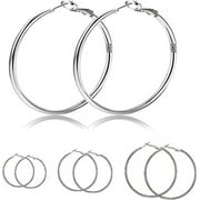 SOHINDEL Silver Hoops Earrings For Women, 4 Pairs S925 Silver Thin Hoop Earrings Set, Hypoallergenic Oversize Jewelry For Women Girls Gift(Size: 30/40/50/60Mm)