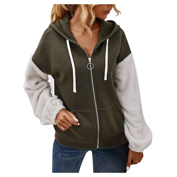 LYXSSBYX Womens Long Sleeve Dress Hot Sale Clearance Women's Contrast Patchwork Hooded Long Sleeve Casual Jacket