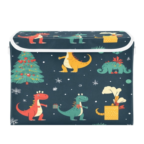 Storage Box With Lid 16.5x12.6x11.8In Foldable Stacked Household Storage Box Christmas Dinosaur