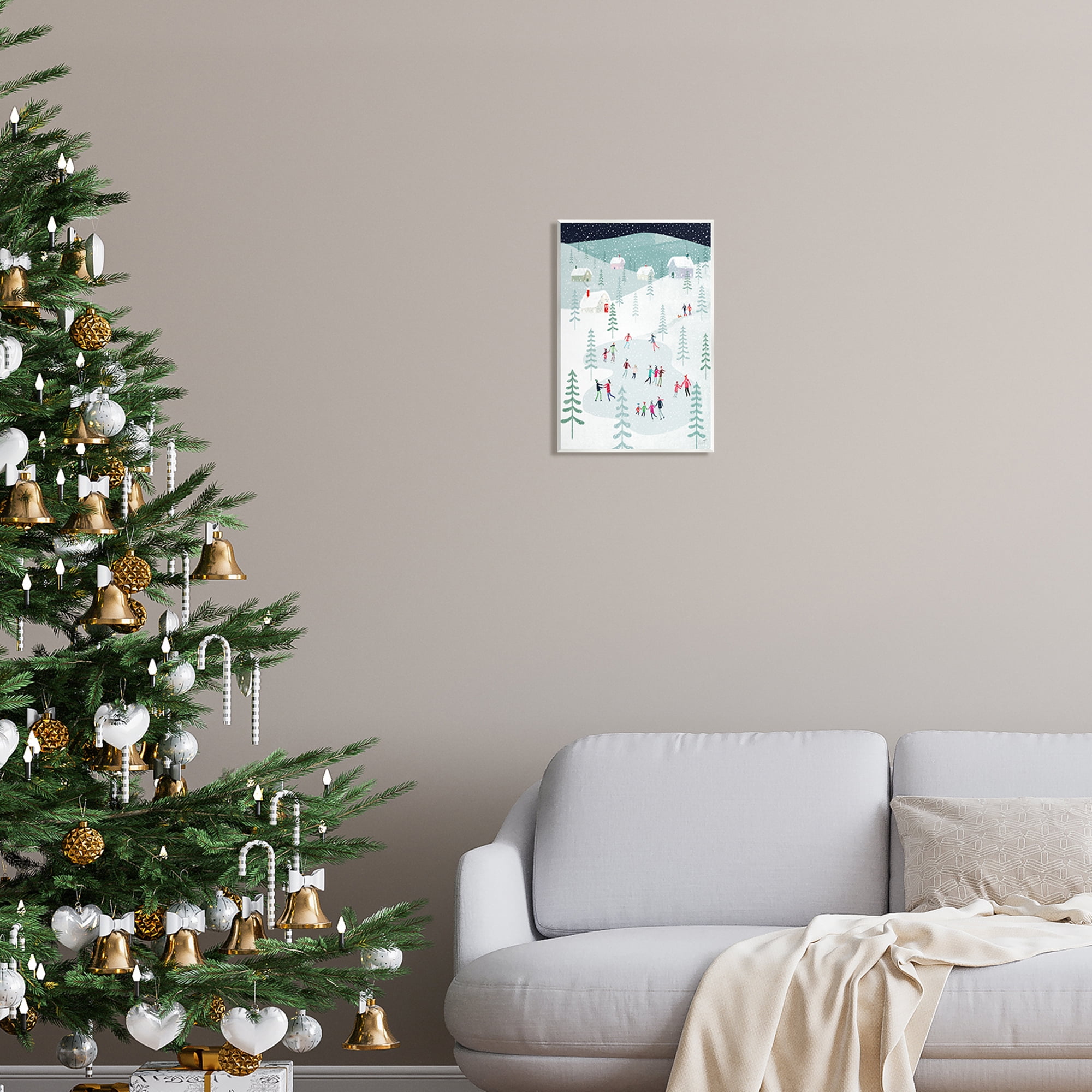 Stupell Industries Ice Skating Families Snowfall Holiday Painting Unframed Art Print Wall Art