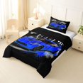 thumbnail image 3 of Castle Fairy Retro Racing Car Twin Comforter Sets 3-Piece for Boys, Checkered Flag Design Bedding Set for Bedroom, Blue Black,Black Reversible, 3 of 6