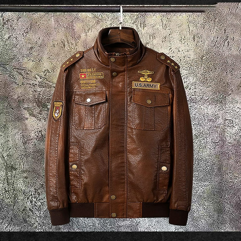 Hip Hop American PU Leather Jacket Men Patchwork Letter Embroidery  Motorcycle Biker Coats Unisex Bomber Jacket Flocking Clothes
