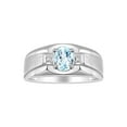 thumbnail image 1 of RYLOS Men's Rings Sterling Silver Classic 7X5MM Oval Gemstone & Diamond Ring Aquamarine March Birthstone Rings For Men, Silver Rings, Size 9, 1 of 7