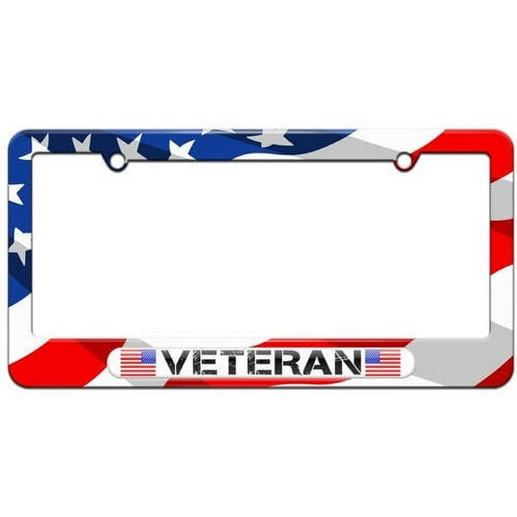 Military Veteran, American Flag License Plate Tag Frame, Multiple Colors