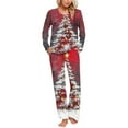thumbnail image 2 of asdoklhq Winter Pajamas for Women Ladies' Christmas Printed Round Neck Pocket Top Pants Home Clothes Pajamas Set Red M, 2 of 6