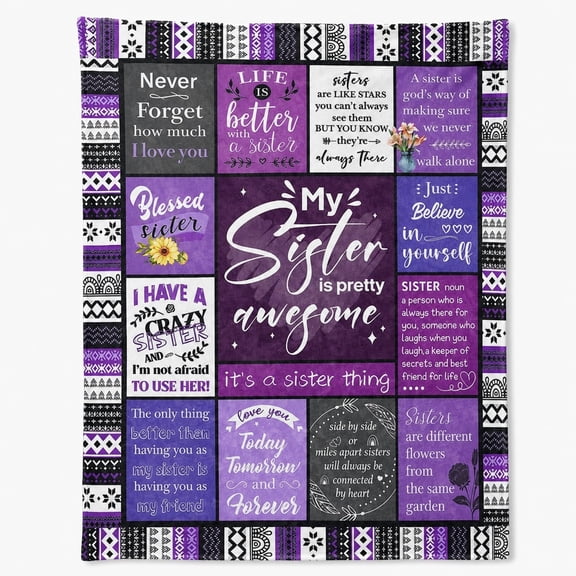 Sister Inspirational Quote Print Fleece Throw Blanket, Soft 280 GSM Polyester, Sentimental Gift for Sister