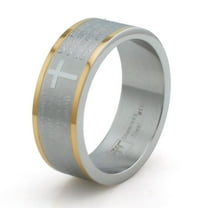 Two-Tone Tioneer Stainless Steel Lord's Prayer Religious Flat Top Wedding Band Ring