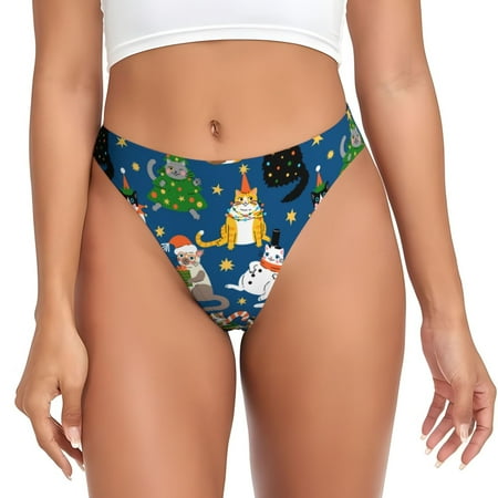 Qokaie Different Cats Christmas Printed Women s Cotton Thong Underwear  Sexy Breathable Panties G-string-X-Large