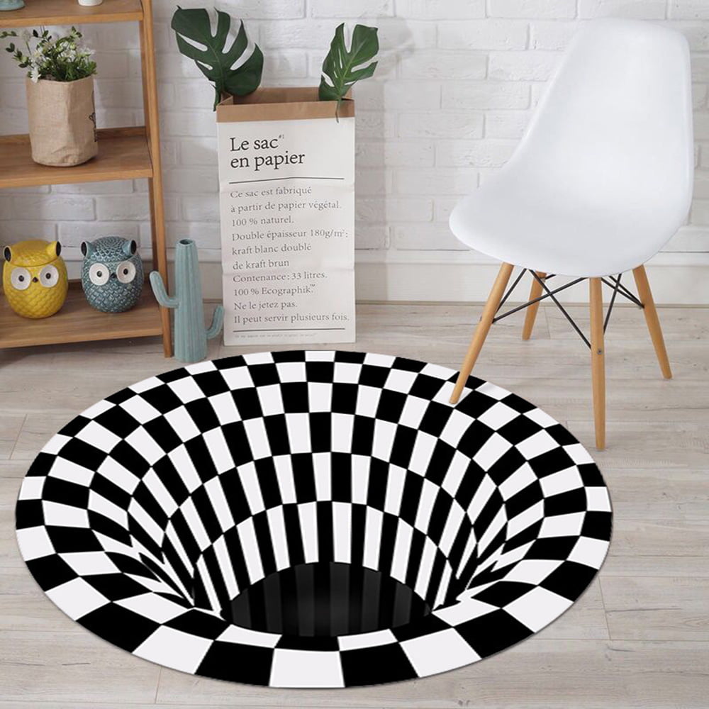 3D Anti-Slip Floor Mat Door Carpet Area Rugs Round Printed Vortex Illusion Mat 