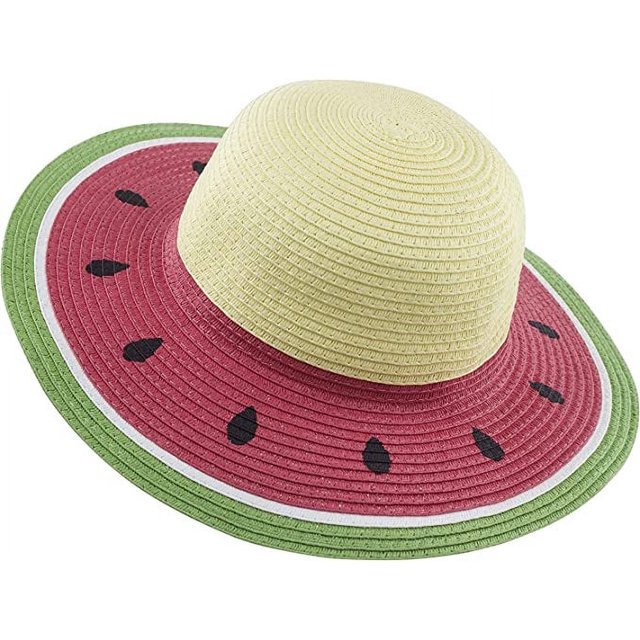 Sombreros de paja de sandía roja para niñas, sombrero de verano para niños para viajes en la playa, senderismo