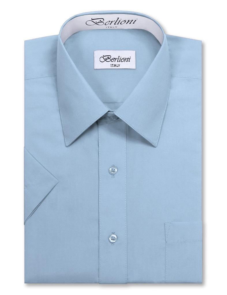 Berlioni Italy Men's Premium Classic Button Down Short Sleeve Solid Dress Shirt 