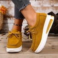 thumbnail image 4 of Women's Suede Platform Wedge Loafers Comfortable Moc Toe Non Slip Casual Lace Up Dress with Arch Support Yellow Size 8, 4 of 5