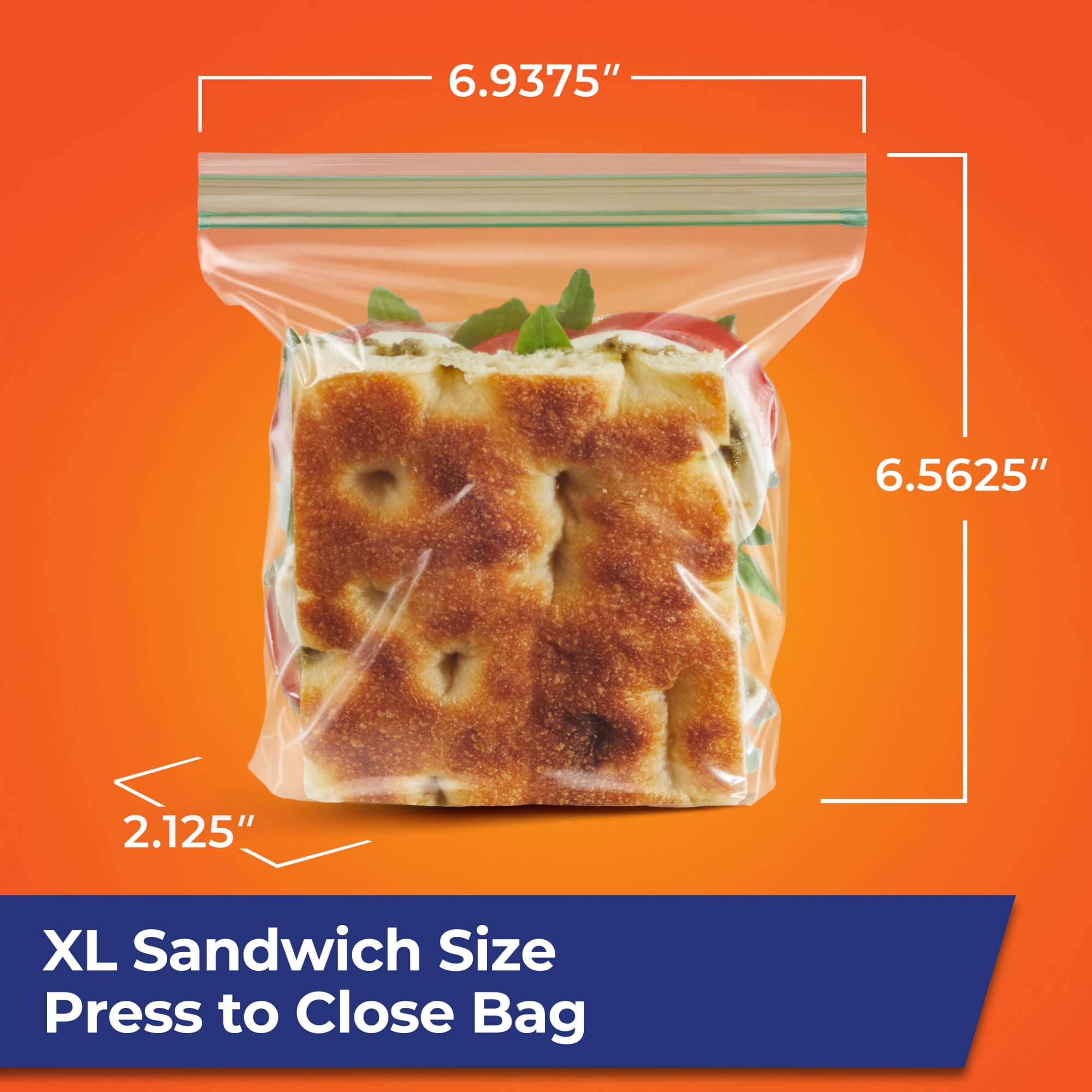 Hefty Press to Close Extra Large Sandwich Food Storage Bags, 50 Count