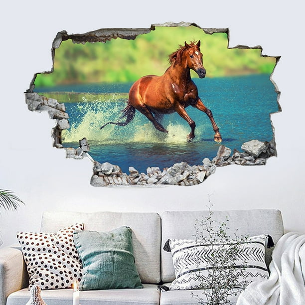 Calcomanías de pared autoadhesivas de PVC con forma de caballo en 3D