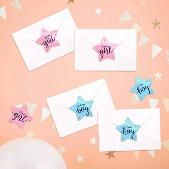 Pegatizas de Revelación de Género, Etiquetas Decorativas de Equipo de Equipo y Chica de Equipo fácil de Pelar 120 Hojas para invitaciones