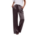 thumbnail image 2 of Fitness Clothing Women's Clothing Ladies Summer Satin Drawstring Elastic Waist Casual Pants Wide Leg Pants Brown L, 2 of 6