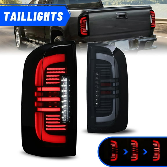 LED Tail Lights Brake Lamps For 2015-2022 GMC Canyon w/LED Sequential Turn Signal lights Left Right Black Housing/Smoked Lens