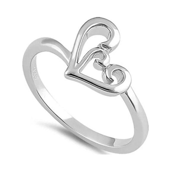 925 Sterling Silver Oxidized Platinum Plated Lavish Curly Heart Women Valentines Day Gifts Ring