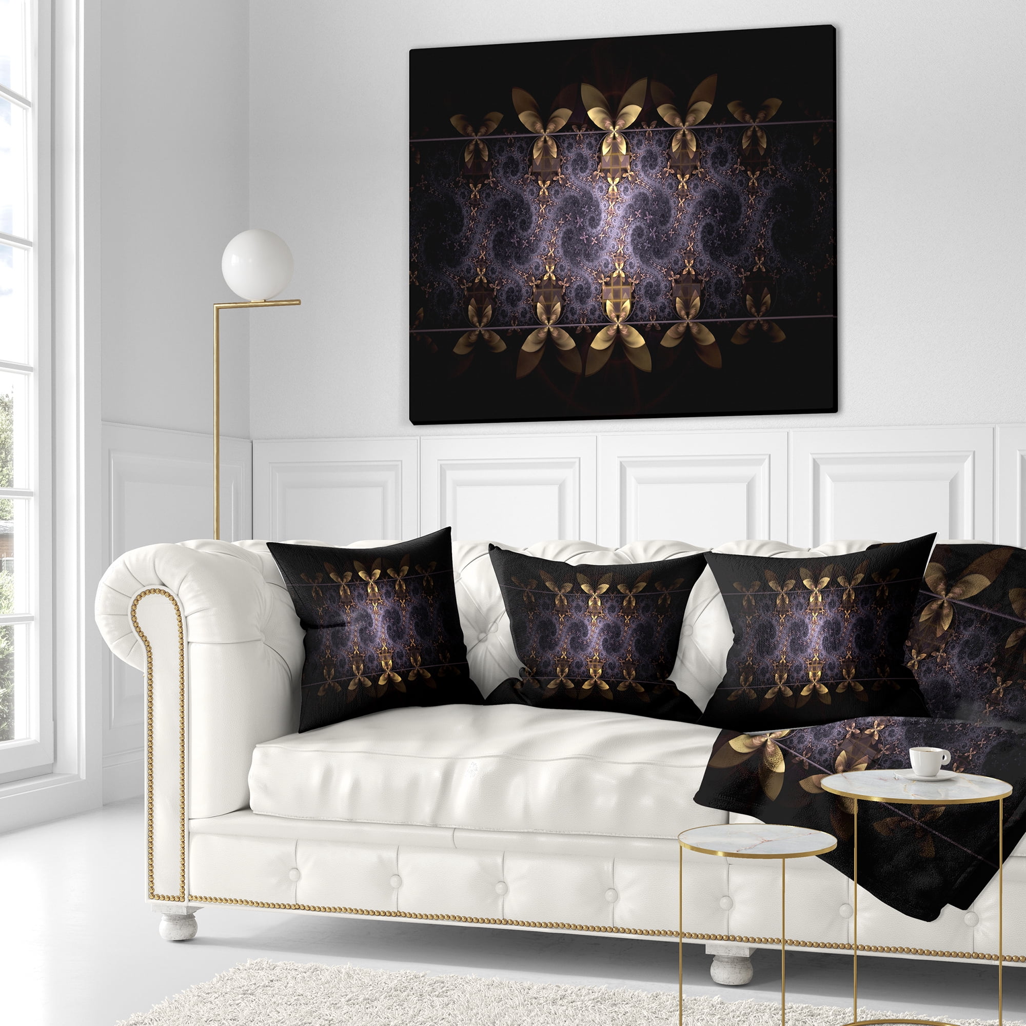 Designart Yellow and Violet Fractal Flower - Floral Throw Pillow - 18x18